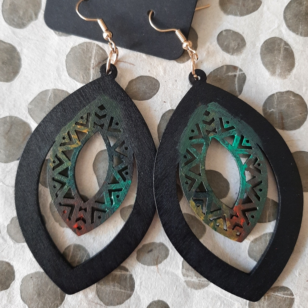 Black and Multicolor Geometric Earrings